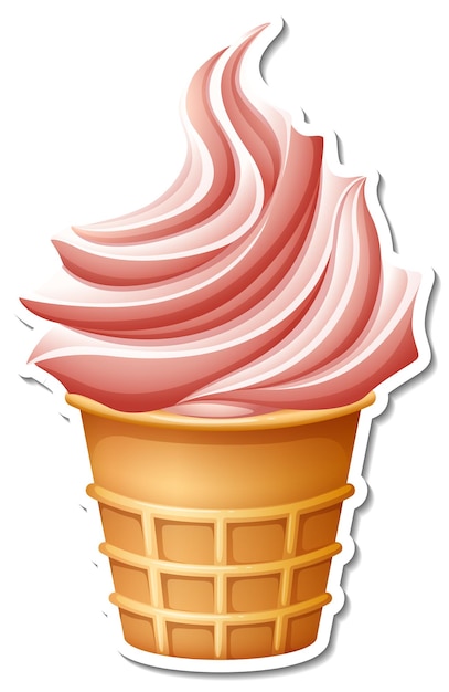 Бесплатное векторное изображение Мороженое клубничное в вафельном рожке наклейка