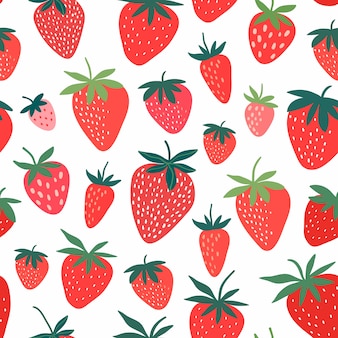 Strawberry seamless pattern with hand drawn decorative elements, white