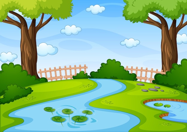 Free vector stream in the nature park scene