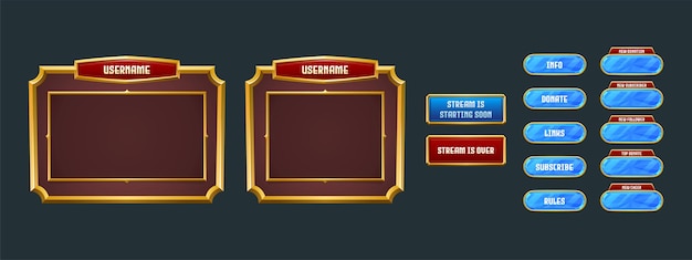 Free vector stream overlay, game twitch frame streaming screen