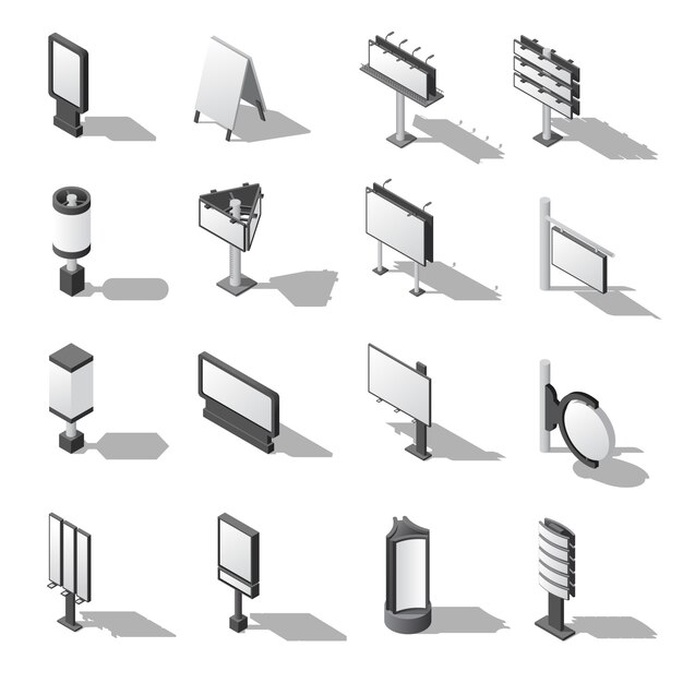  Street Advertising Isometric Icons Set 