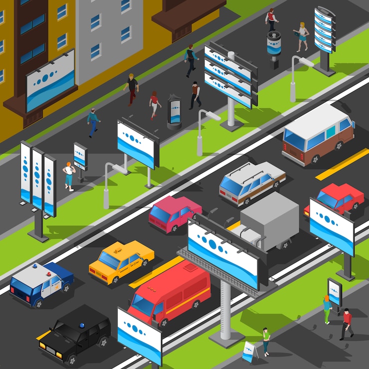 Free Vector street advertising isometric illustration