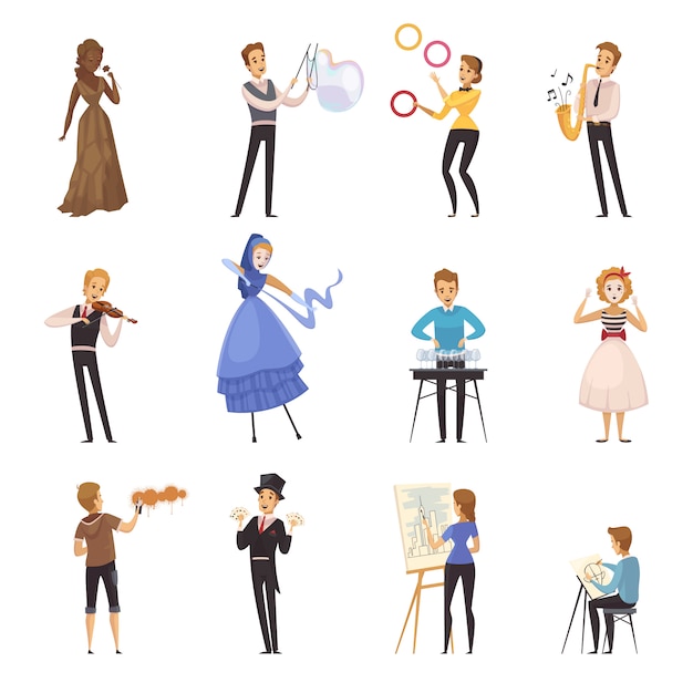 Free vector street artists isolated cartoon icons