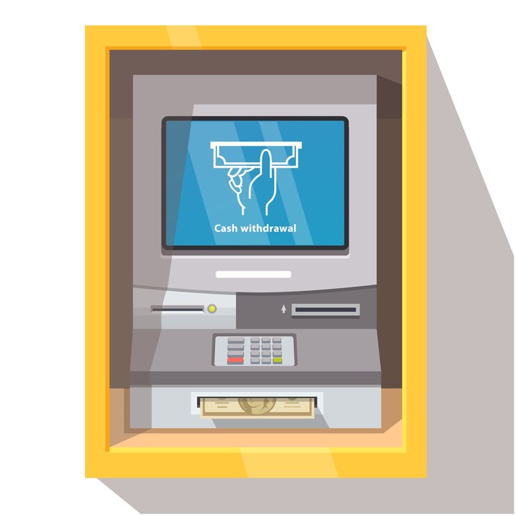 Free Vector street atm teller machine with current operation