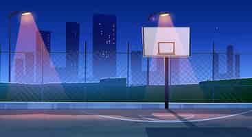 免费矢量在卡通夜晚城市街头篮球场