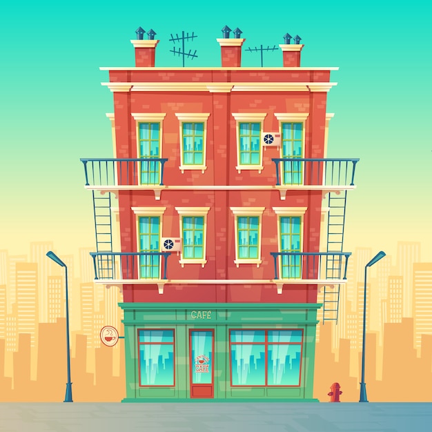 Бесплатное векторное изображение Уличное кафе в жилой многоэтажной квартире, городской бизнес, ресторан внутри