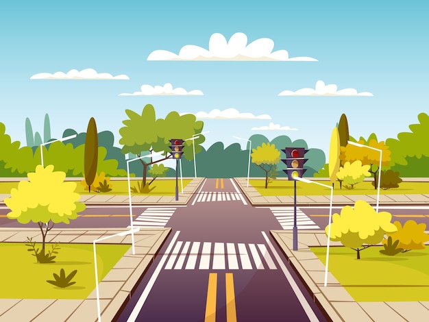 Free vector street crossroad of traffic lane and pedestrian crossing or crosswalk