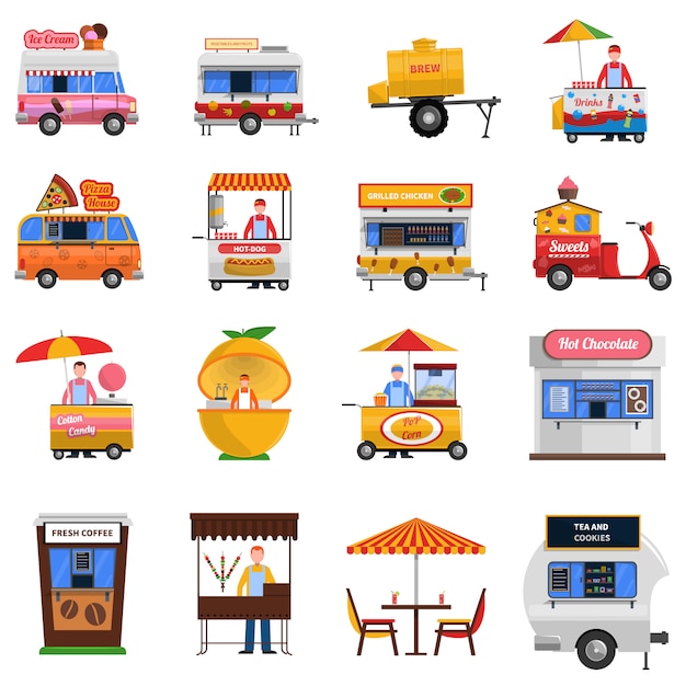 Бесплатное векторное изображение Набор иконок уличной еды