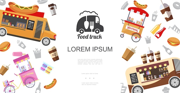 Free vector street food trucks and carts template