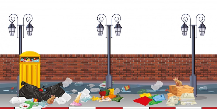 Free Vector street scene with rubbish