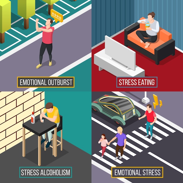 Free vector stress people isometric concept