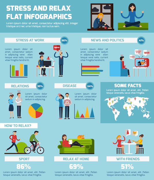 Stress and relax infographic set