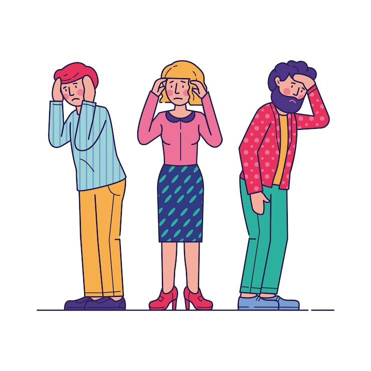 Free Vector stressed men and woman feeling headache