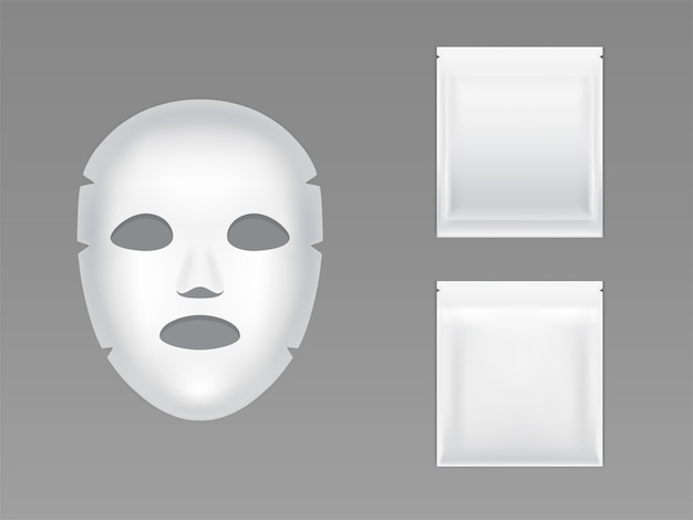 빈 흰색 밀봉 플라스틱 주머니에 스트레치 시트 얼굴 마스크