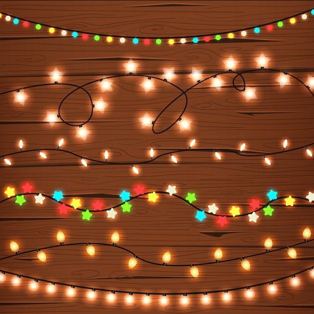 String lights on wooden wall