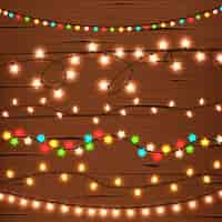 Free vector string lights on wooden wall