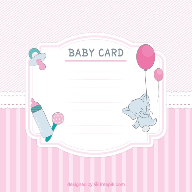 Striped baby shower card in pink tones