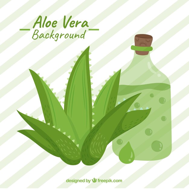 Striped background with aloe vera products