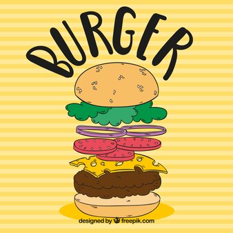 Полосатый фон с рисованной гамбургер