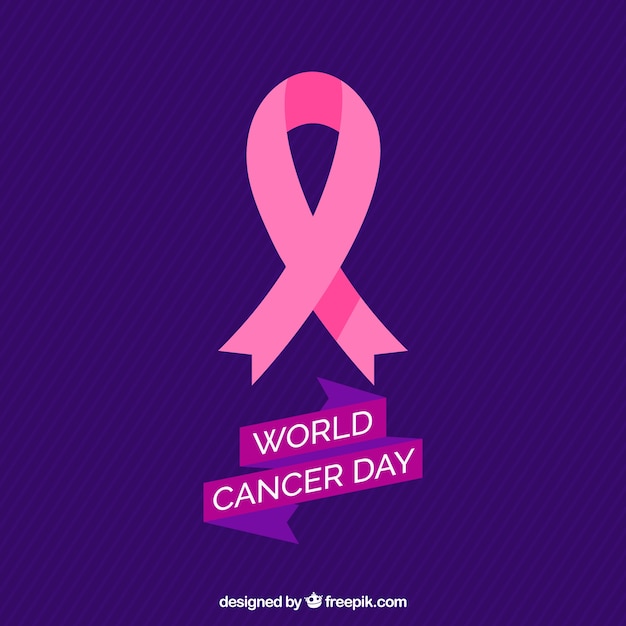 Free vector striped background with pink ribbon for world cancer day