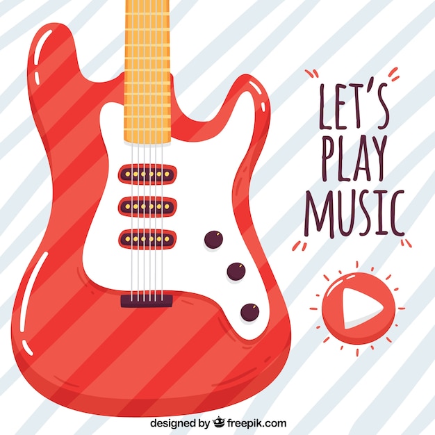 Striped background with red electric guitar