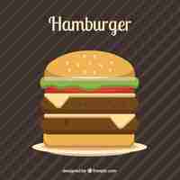 Free vector striped background with tasty burger