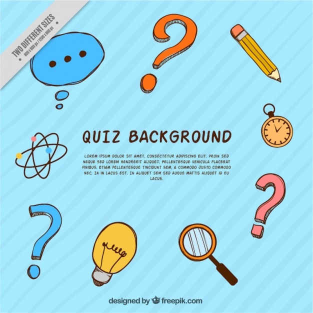 Free vector striped background with variety of hand-drawn quiz items