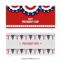 Free vector striped banners with flat decoration for president's day