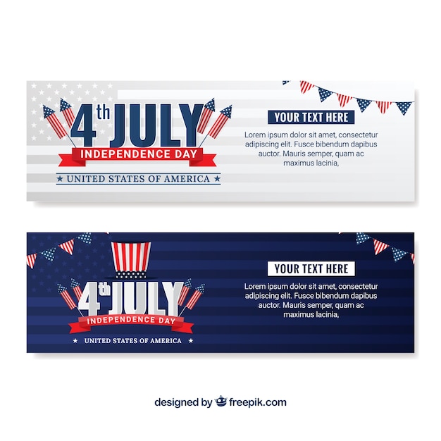 Free vector striped banners with party elements for independence day