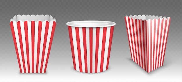 Striped bucket for popcorn, chicken wings or legs mockup isolated on transparent