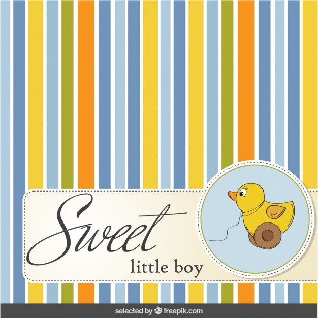 Free vector striped and colorful baby shower card with toy duck