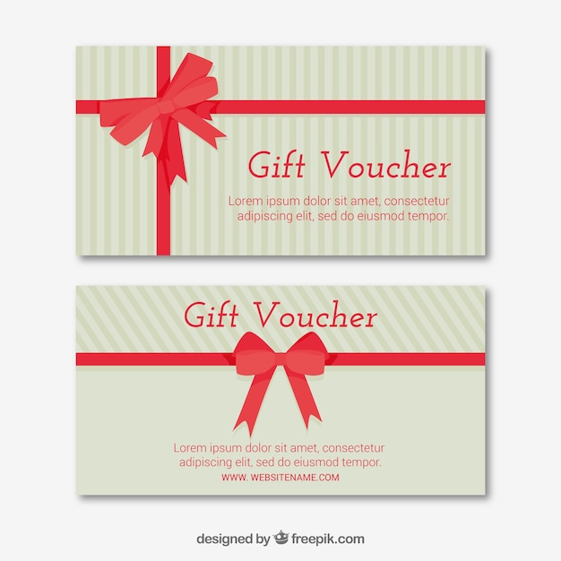 Free vector striped gift voucher with red ribbon