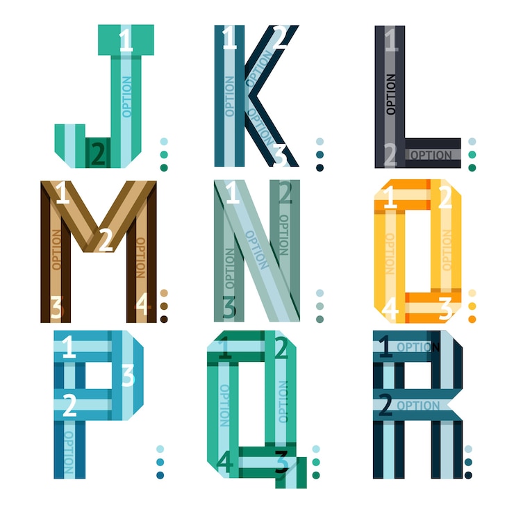 Free Vector striped uppercase font with alphabet letters and number options and stripes