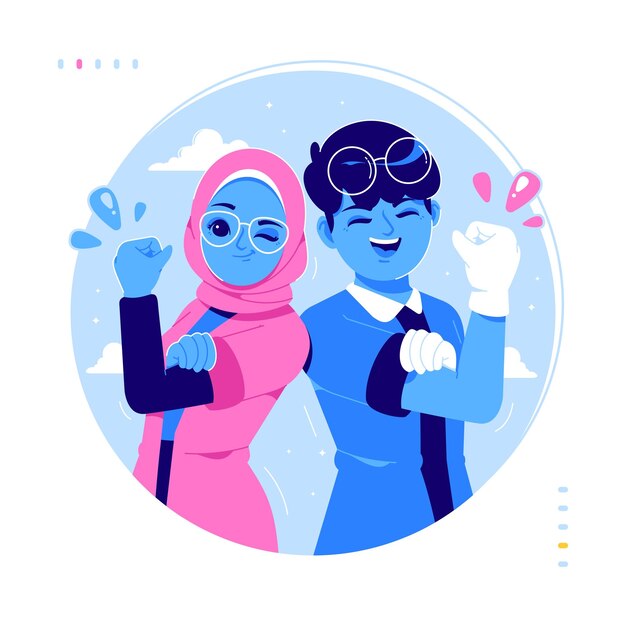 strong pose couple blue character illustration