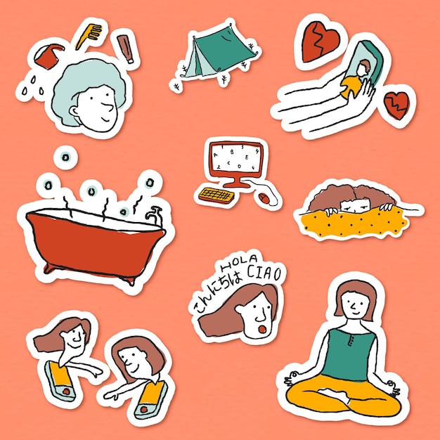 Free vector stuck at home to do list doodle sticker