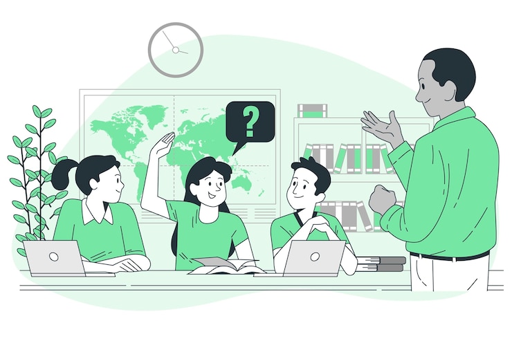 Free Vector student asking the teacher concept illustration