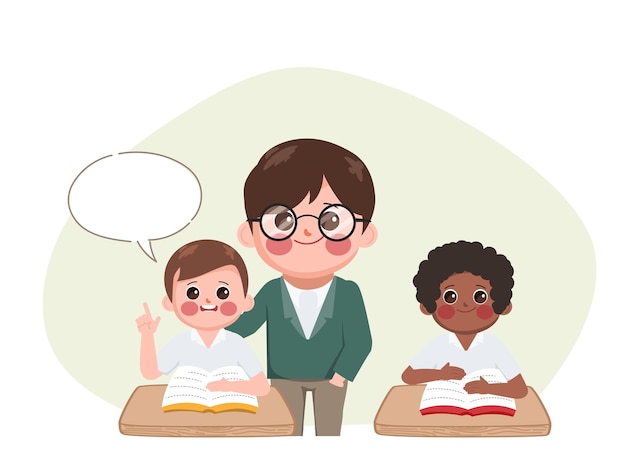 Free vector student back to school teacher and student in the classroom