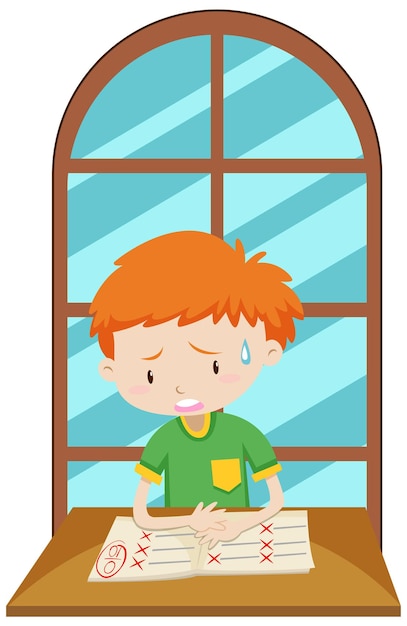 Free vector student boy doing homework simple cartoon character