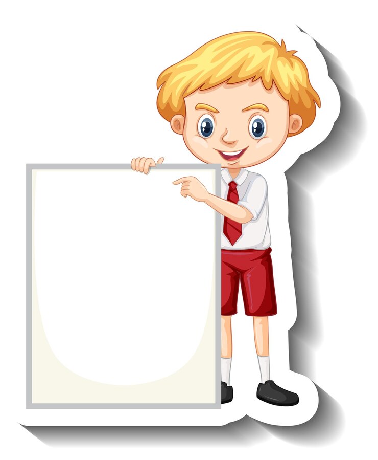 Free Vector student boy holding empty board cartoon sticker