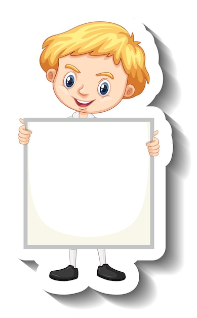 Free vector student boy holding empty board cartoon sticker