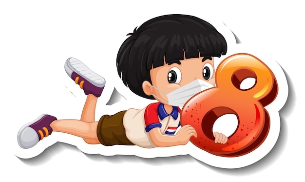 Free vector student boy holding number eight