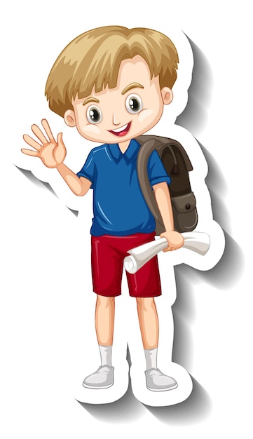 Vettore gratuito personaggio dei cartoni animati del ragazzo dello studente che agita la mano