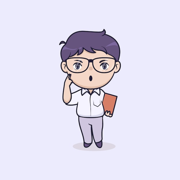 眼鏡をかけている学生の男の子イラスト プレミアムベクター