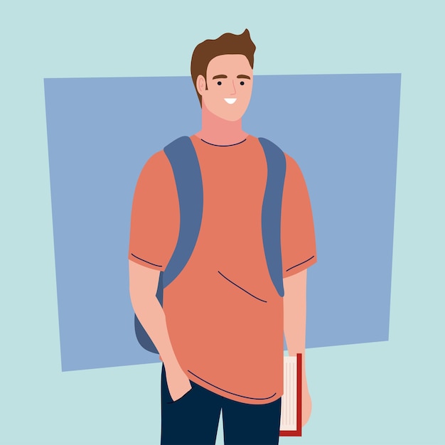 Free vector student boy with book