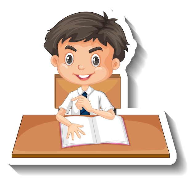 Free vector student boy with school table cartoon