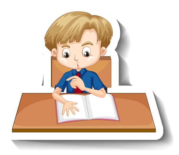 Free vector student boy with school table cartoon