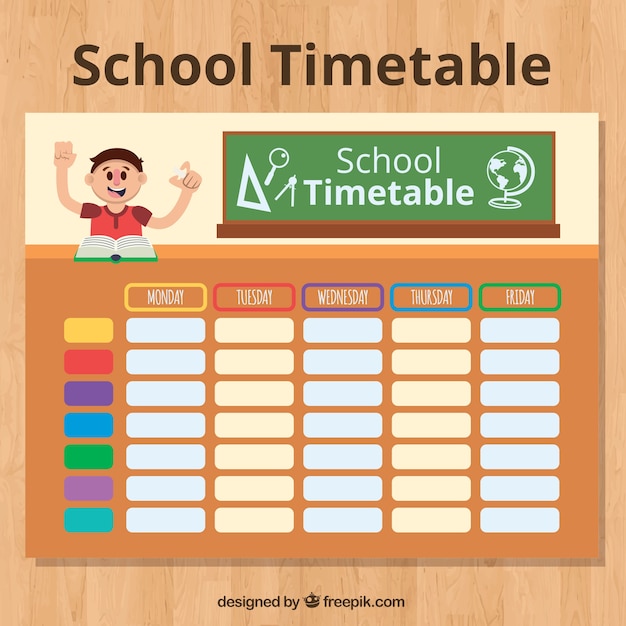 Free vector student in class and school schedule