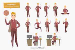 Free vector student doing different actions