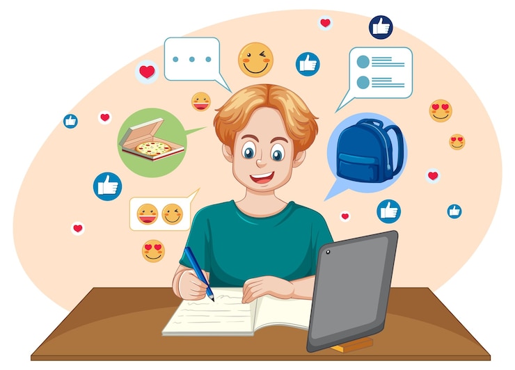 Free Vector student engaging in online learning
