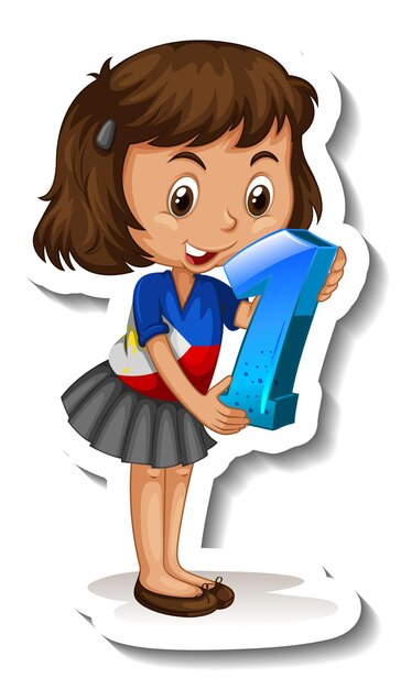 Free vector student girl holding number seven